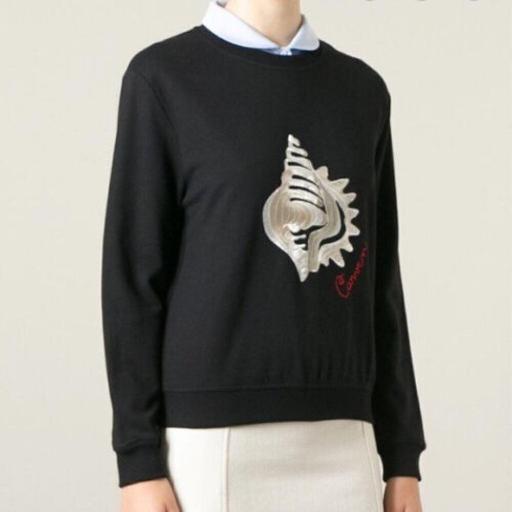 CARVEN Black Embroidered Shell Sweatshirt Crewneck - S